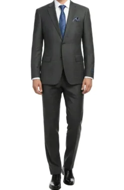 (50 Regular) Gray Regular Fit Wool Blend Windowpane 2 Piece Suit