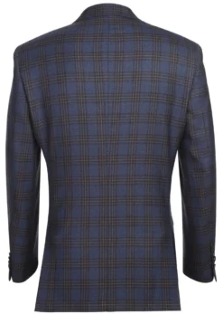 100% Wool Regular Fit 2 Button Sports Coat In Navy Plaid