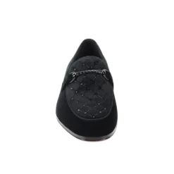 After Midnight Collection - Black Velvet Crystal Studded Design Slip-On Loafer