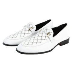 After Midnight Collection - White Velvet Crystal Studded Design Slip-On Loafer