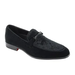 After Midnight Collection - Black Velvet Crystal Studded Design Slip-On Loafer
