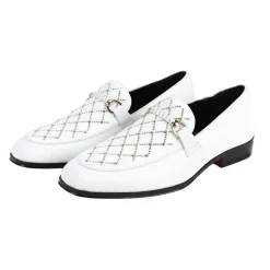 After Midnight Collection - White Velvet Crystal Studded Design Slip-On Loafer