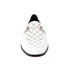 After Midnight Collection - White Velvet Crystal Studded Design Slip-On Loafer