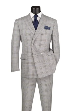 Alexander Collection - Gray Double Breasted 2 Piece Suit Regular Fit Tone on Tone Windowpane