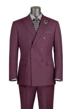 Alexander Collection - Regular Fit Burgundy Glen Plaid Double Breasted 2-Piece Suit