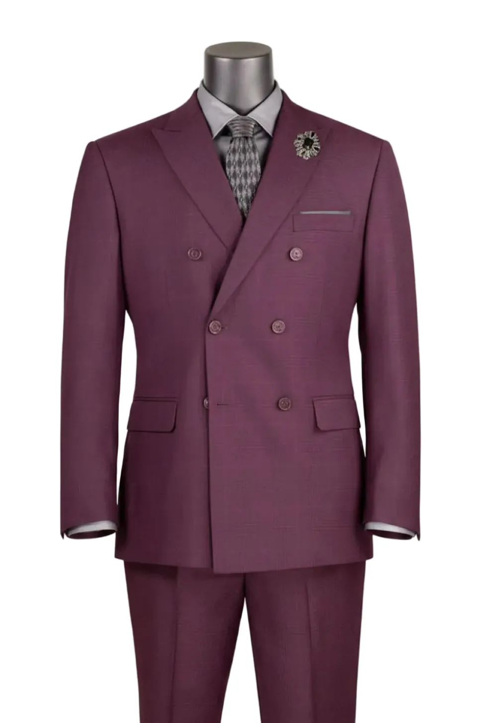Alexander Collection - Regular Fit Burgundy Glen Plaid Double Breasted 2-Piece Suit