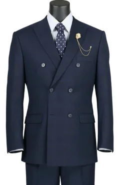 Alexander Collection - Regular Fit Navy Glen Plaid Double Breasted 2-Piece Suit