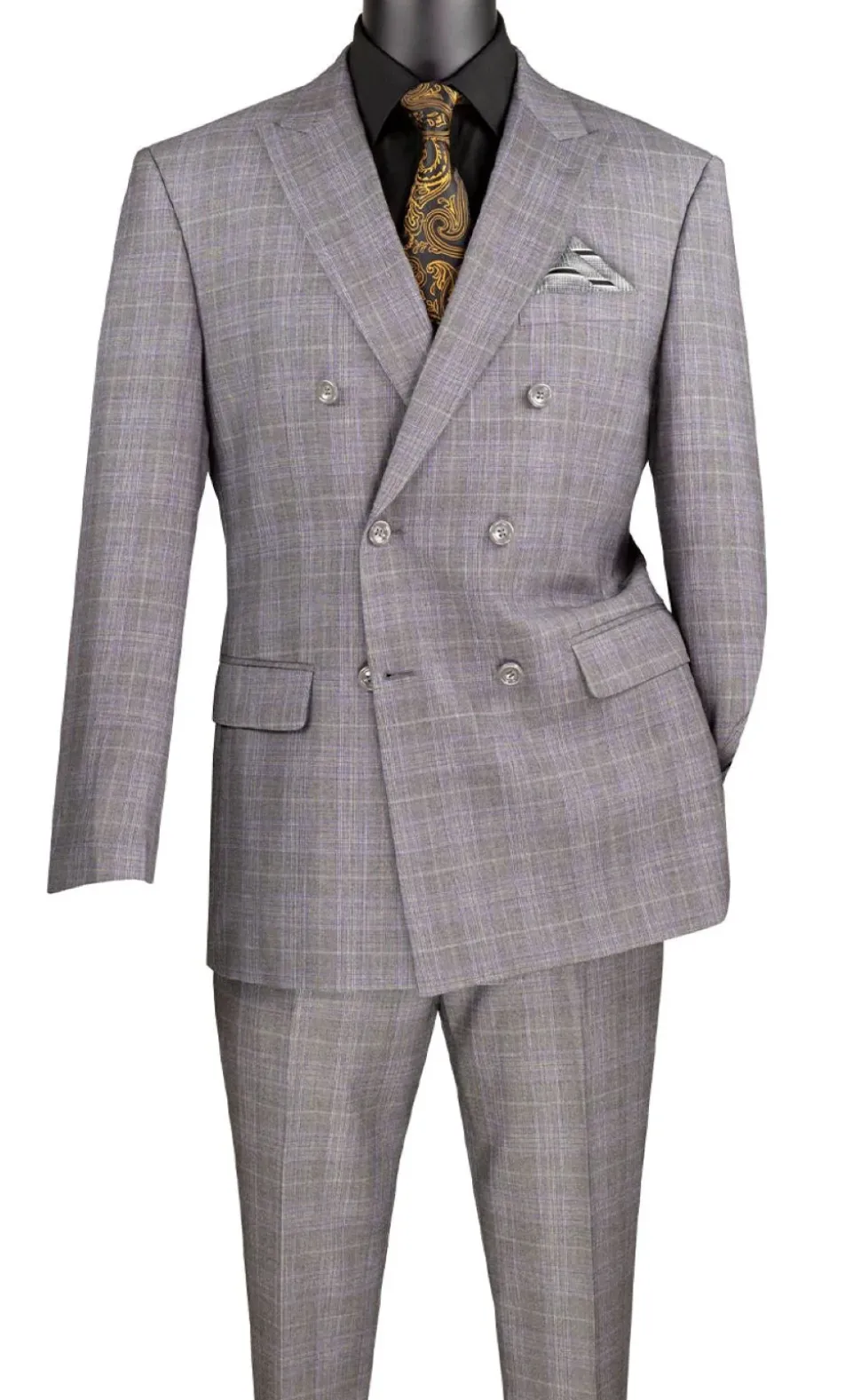 Alexander Collection - Regular Fit Gray Glen Plaid Double Breasted 2-Piece Suit