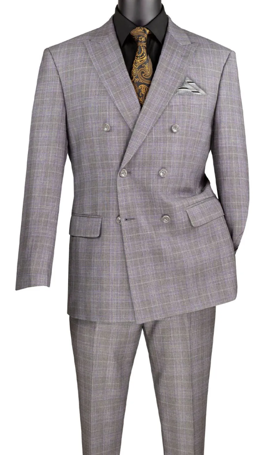 Alexander Collection - Regular Fit Gray Glen Plaid Double Breasted 2-Piece Suit