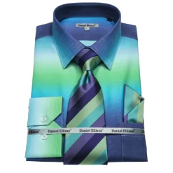 Aqua Multi Color Printed Dress Shirt Set with Convertible Cuff