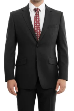 Arezzo Collection - 100% Wool Suit Modern Fit Italian Style 2 Piece in Black