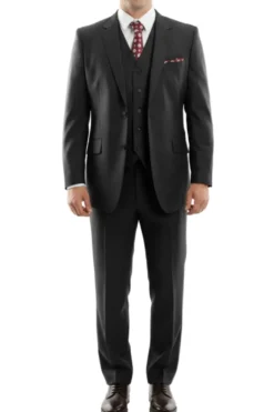 Arezzo Collection - 100% Wool Suit Modern Fit Italian Style 3 Piece in Black