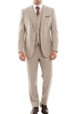 Arezzo Collection - Wool Suit Modern Fit Italian Style 3 Piece in Tan