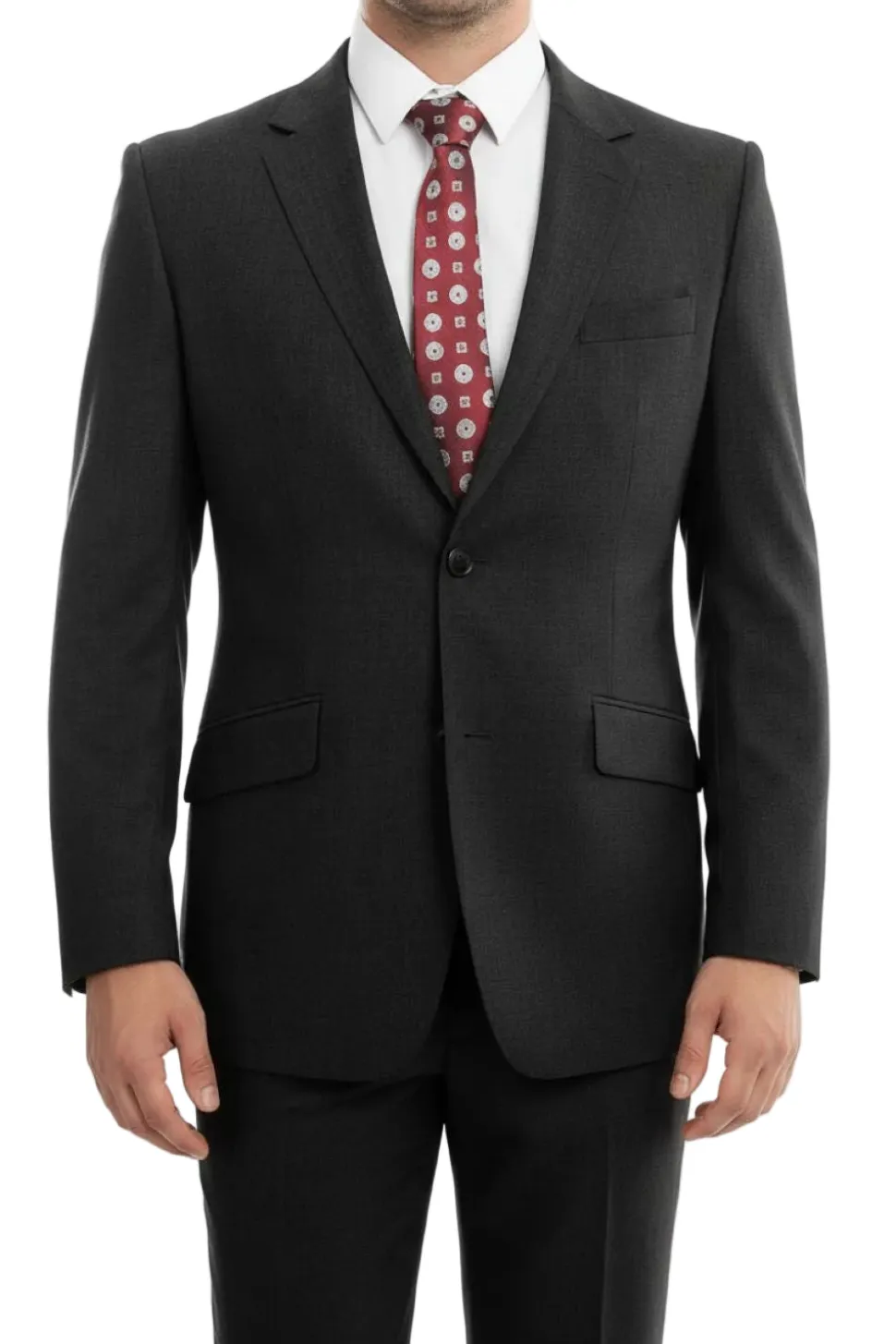 Arezzo Collection - 100% Wool Suit Modern Fit Italian Style 2 Piece in Black