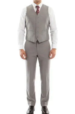 Arezzo Collection - 100% Wool Suit Modern Fit Italian Style 3 Piece in Gray