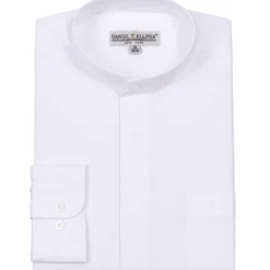 Basic Banded Collar Convertible Cuff Dress Shirt in White