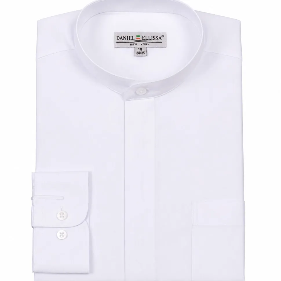Basic Banded Collar Convertible Cuff Dress Shirt in White