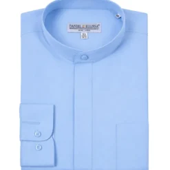 Basic Banded Convertible Cuff Collar Dress Shirt in Light Blue