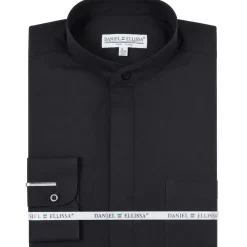 Basic Banded Collar Convertible Cuff Dress Shirt in Black