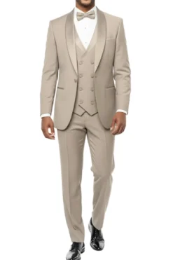 Beige Slim Fit 3-Piece Shawl Lapel Tuxedo