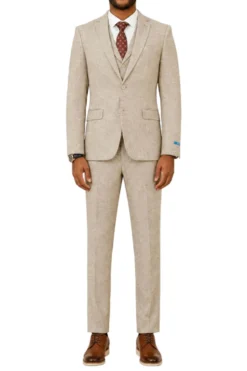 Beige Tweed Single Breasted Hybrid Fit 3-Piece Suit