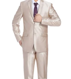 Beige Regular Fit Sharkskin Italian Styled 2 Piece Suit