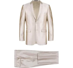 Beige Slim Fit Sharkskin Italian Styled 2 Piece Suit