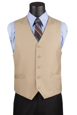 Beige Slim Fit Vest Single Breasted 5 Button Design