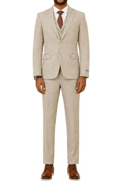 Beige Tweed Single Breasted Hybrid Fit 3-Piece Suit