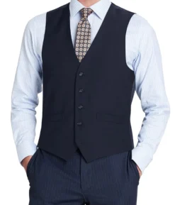 Bevagna Collection - Wool Suit Dress Vest 5 Buttons Regular Fit In Navy