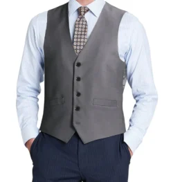 Bevagna Collection - Wool Suit Dress Vest 5 Buttons Regular Fit In Gray