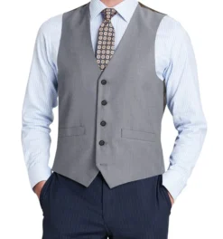 Bevagna Collection - Wool Suit Dress Vest 5 Buttons Regular Fit In Light Gray