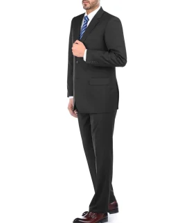 Bevagna Collection - Black 100% Virgin Wool Regular Fit Pick Stitched 2 Piece Suit