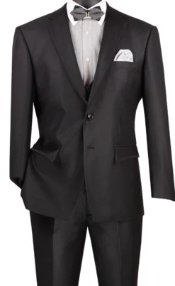 Birdseye Pattern Modern Fit 3 Piece Black Suit with Black Trim
