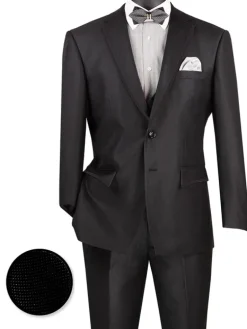 Birdseye Pattern Modern Fit 3 Piece Black Suit with Black Trim