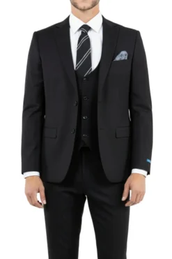 Black 3 Piece Hybrid Fit Peak Lapel Suit