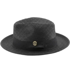 Black Braided Wide Brim Pinch Fedora Matching Grosgrain Ribbon