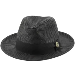 Black Braided Wide Brim Pinch Fedora Matching Grosgrain Ribbon