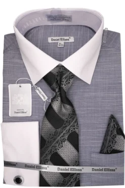 Black Dress Shirt Set with Tie and Handkerchief