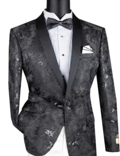 Black Embroidery Slim Fit Jacket Shawl Lapel