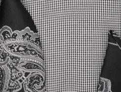 Black French Cuff Mini-Houndstooth Dress Shirt Set with Tie and Handkerchief