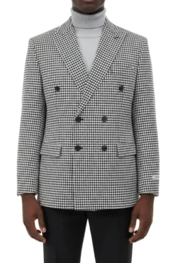 Black Houndstooth Hybrid Fit Double Breasted Jacket