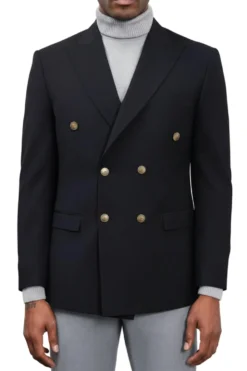 Black Hybrid Fit Peak Lapel Double Breasted Jacket