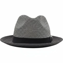 Black Men's Two-Tone Braided Pinch Fedora with Grosgrain Ribbon