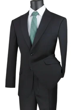 Black Modern Fit 2 Piece Suit Textured Solid with Peak Lapel