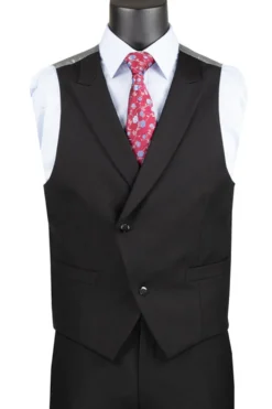 Black Modern Fit 3 Piece Suit with Vest and Adjustable Waistband Pants