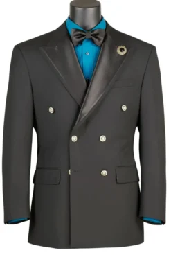 Black Modern Fit Double-Breasted Tuxedo Blazer