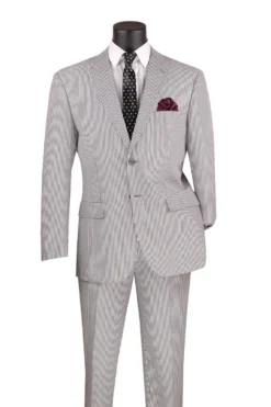 Black Modern Fit Seersucker Suit With Adjustable Waistband Pants