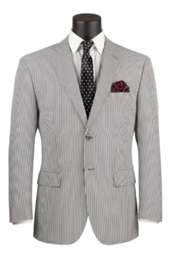 Black Modern Fit Seersucker Suit With Adjustable Waistband Pants