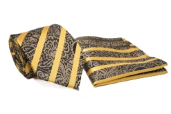 Black Paisley Pattern Gold Diagonal Stripe Men's Tie and Pocket Square Set